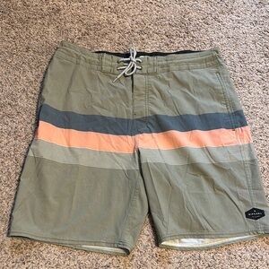 Rip Curl Green and Orange Board Shorts with Classic Stripes